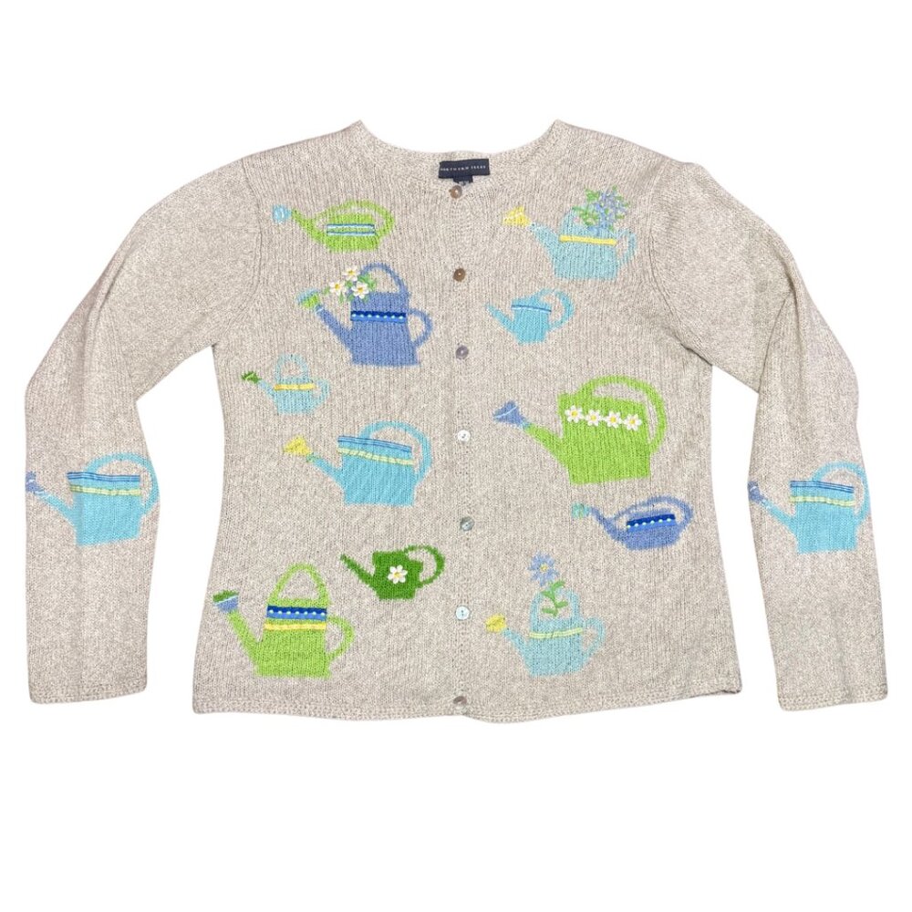 Vintage Embroidered Applique Northern Isles Garden Cardigan Size Medium